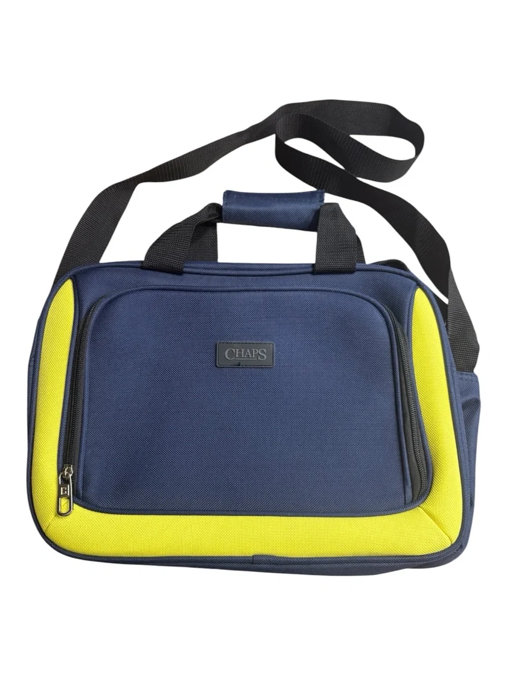CHAPS Messenger Bag Adjustable Strap Pockets Classic in Navy / Yellow